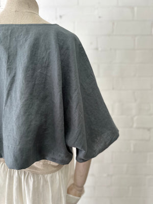 Leia Top - Cropped in Blue/Green Grey Linen