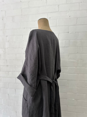 Emily - Sash Dress - Charcoal Linen