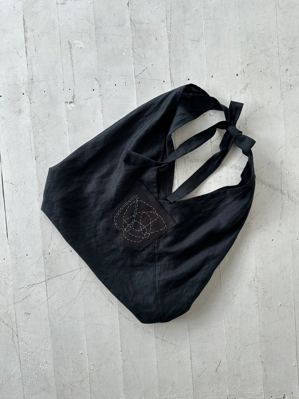 Sashiko Pocket Linen Bento Bag