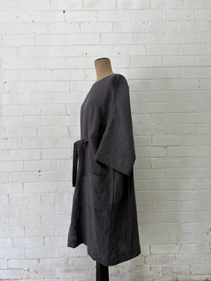 Emily - Sash Dress - Charcoal Linen