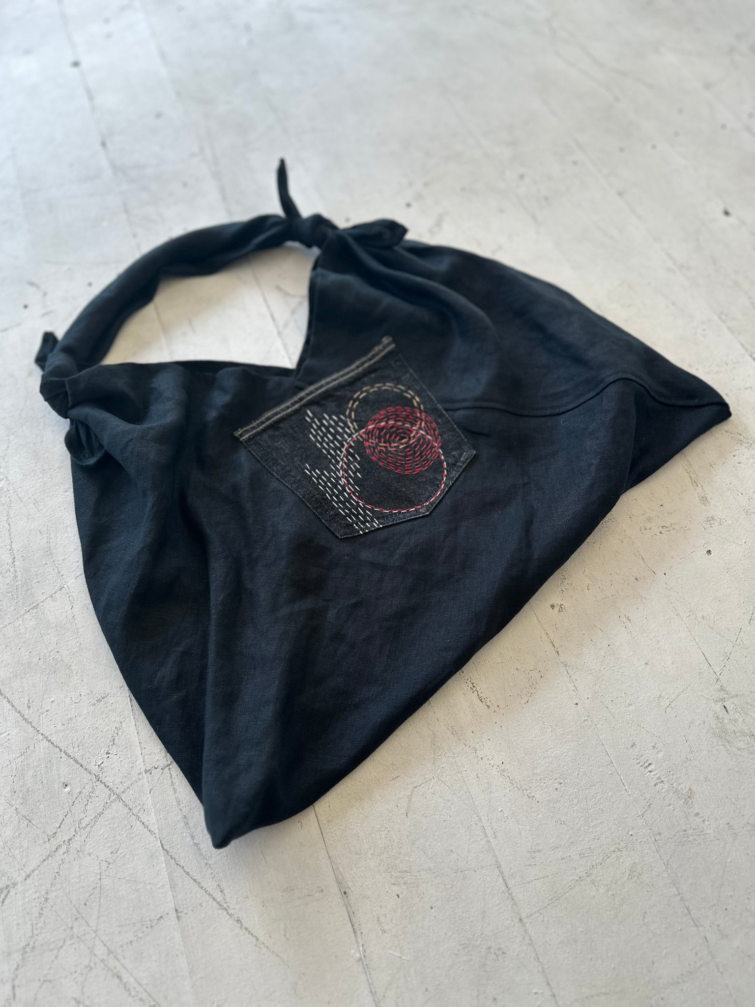 Sashiko Pocket Linen Bento Bag - 02
