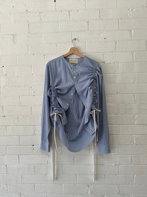 Blue Pinstripe Gather Top - Sloe Upcycle