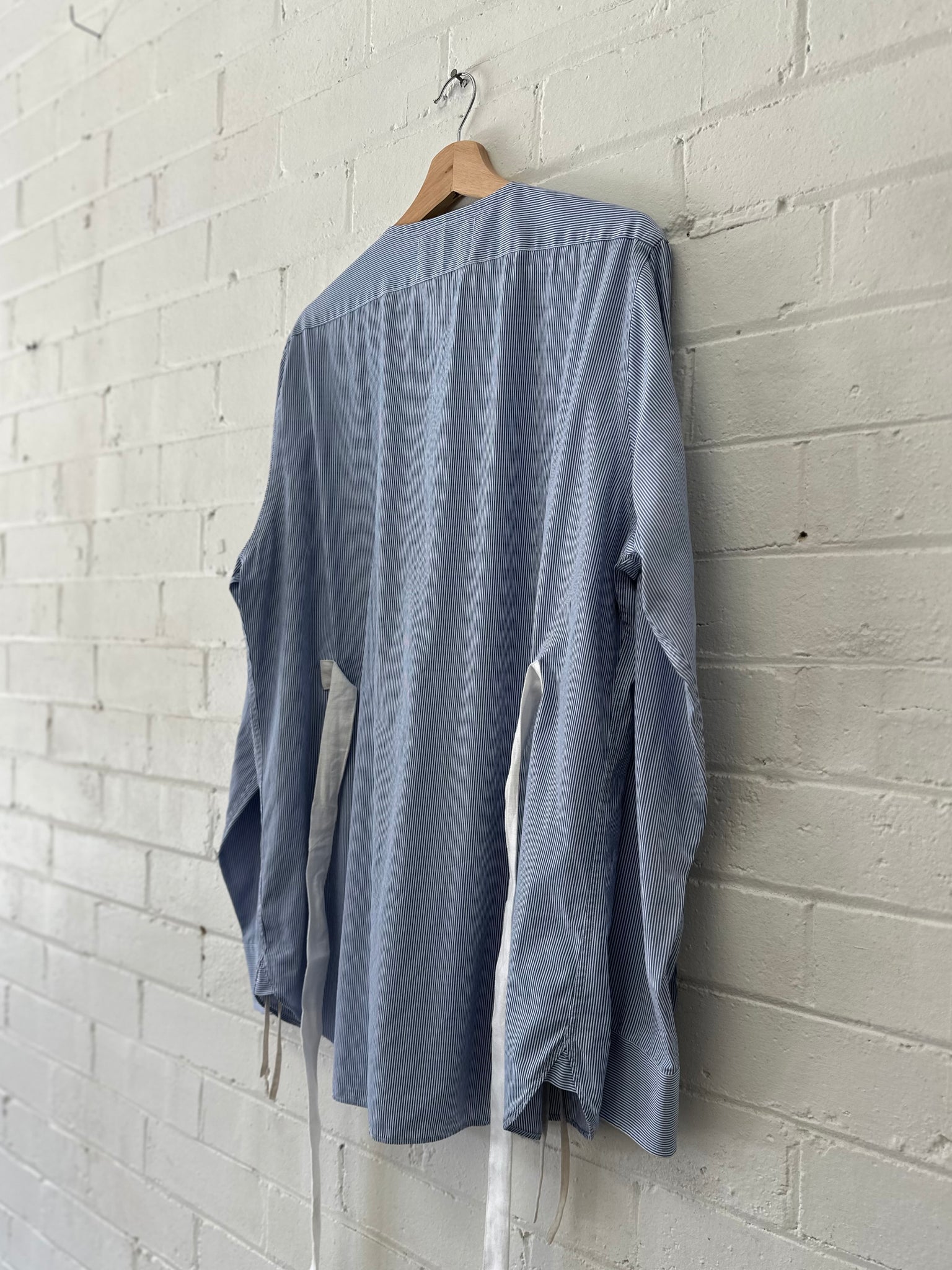 Blue Pinstripe Gather Top - Sloe Upcycle