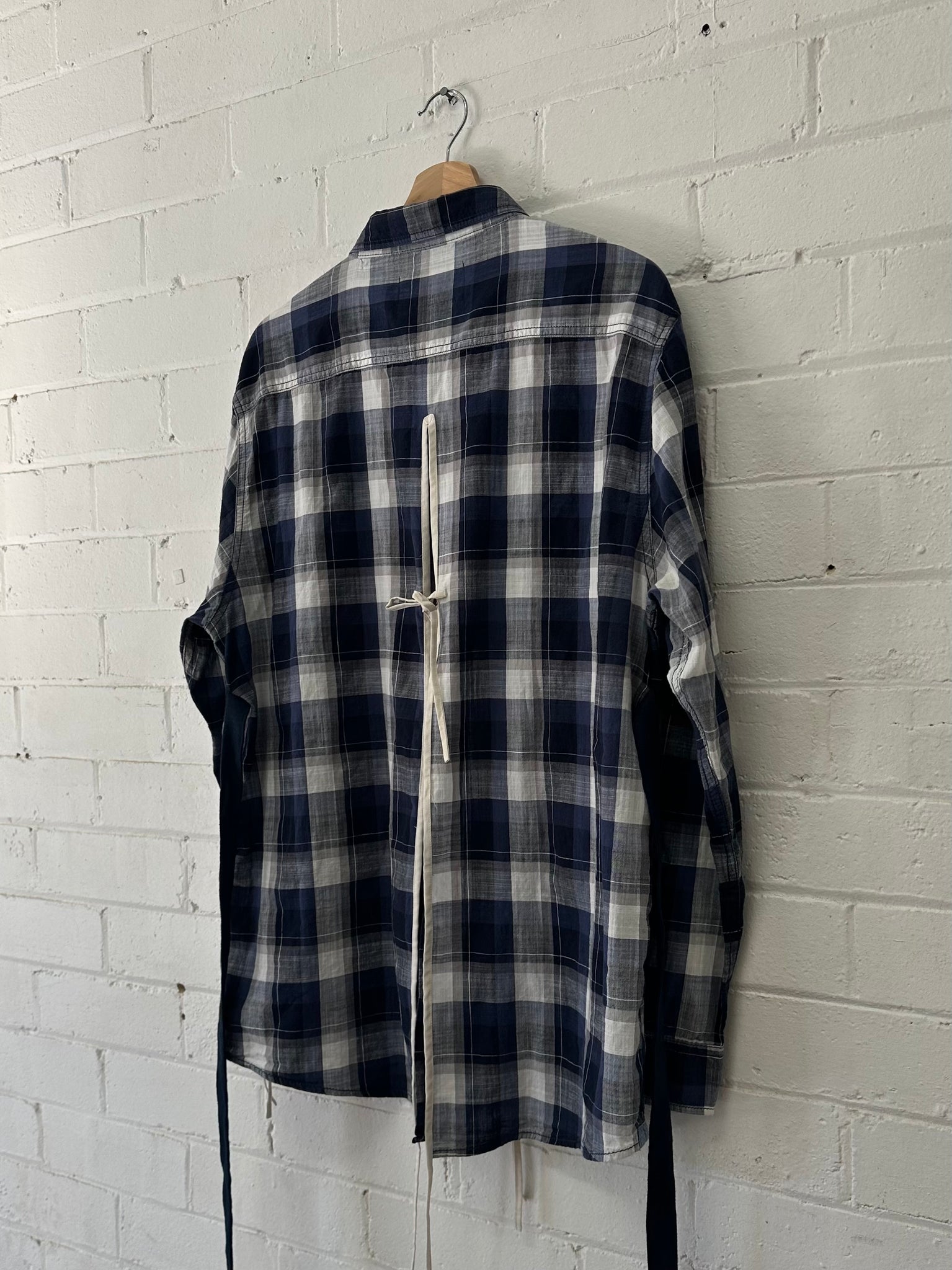 Sloe - Blue Check Open Back Gather Top - Upcycle