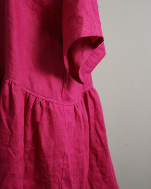 Deep Pink Linen - Peplum Dress / Top