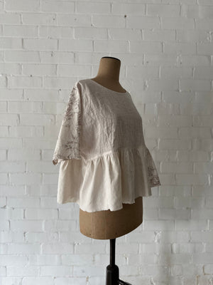 Peplum Fray Top -Floral/Sand