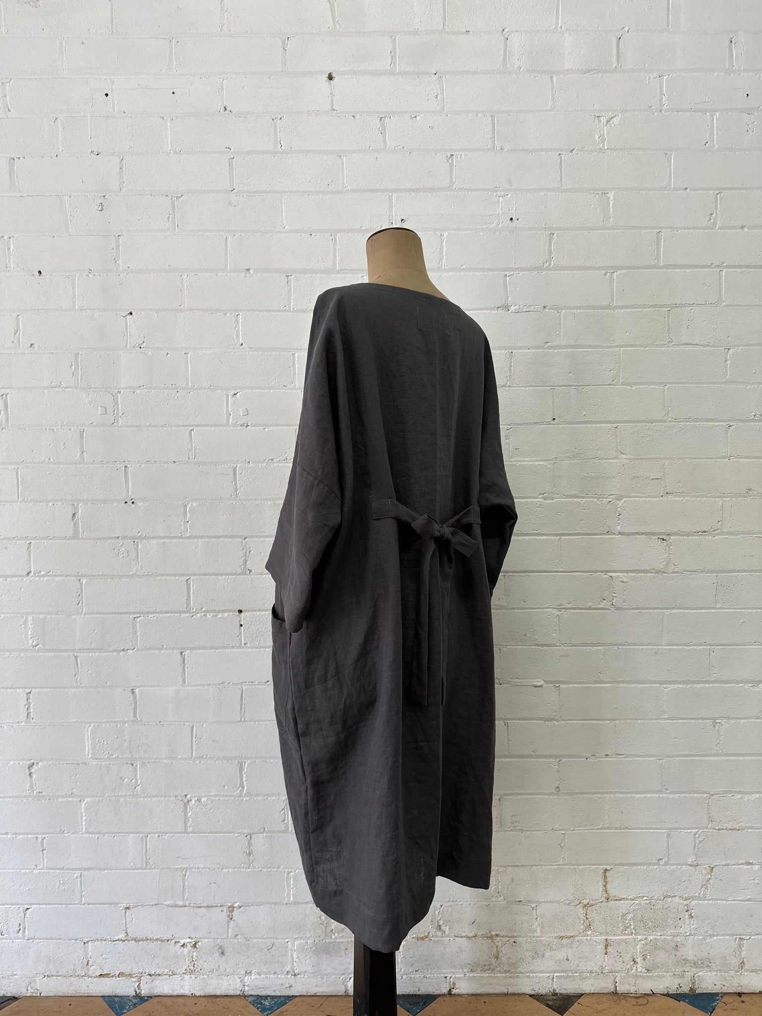 Emily - Sash Dress - Charcoal Linen