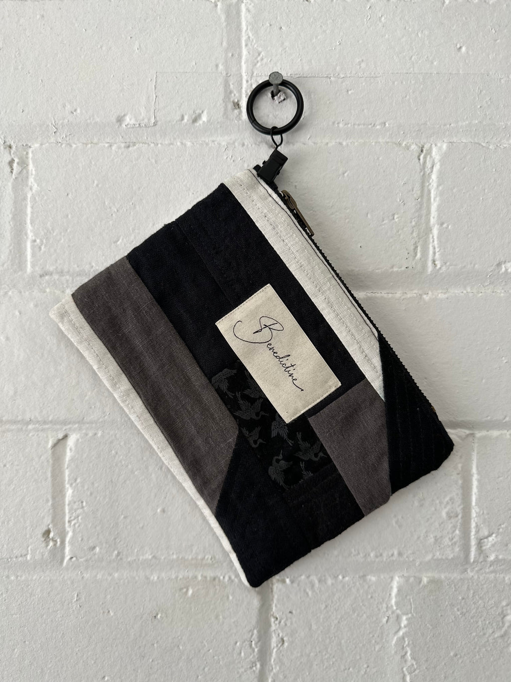 Pencil Clutch - Quilted Cream/Grey/Black - One off