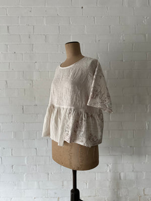 Peplum Fray Top -Floral/Sand