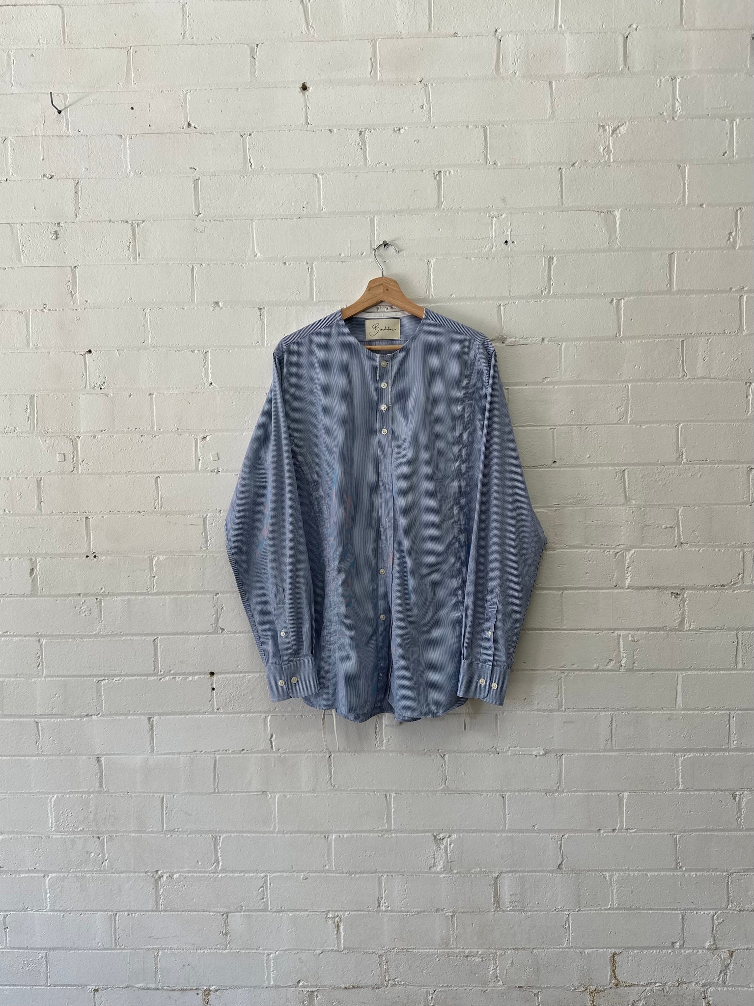 Blue Pinstripe Gather Top - Sloe Upcycle