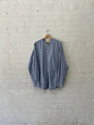 Blue Pinstripe Gather Top - Sloe Upcycle