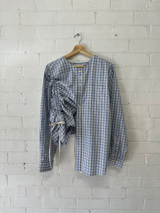 Blue/White Check Gather Top - Sloe Upcycle