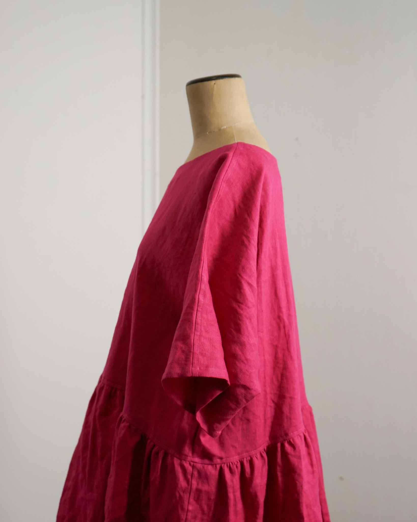 Deep Pink Linen - Peplum Dress / Top