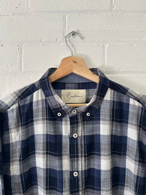 Sloe - Blue Check Open Back Gather Top - Upcycle