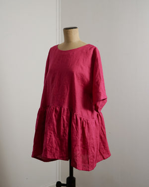 Deep Pink Linen - Peplum Dress / Top
