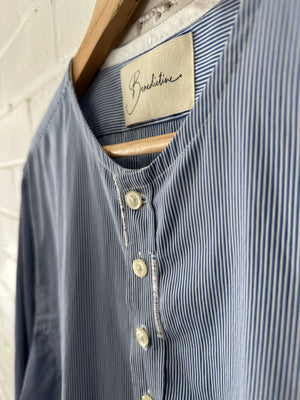 Blue Pinstripe Gather Top - Sloe Upcycle