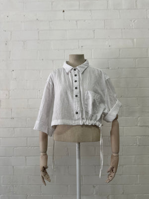 Sloe - White linen Crop - Upcycle