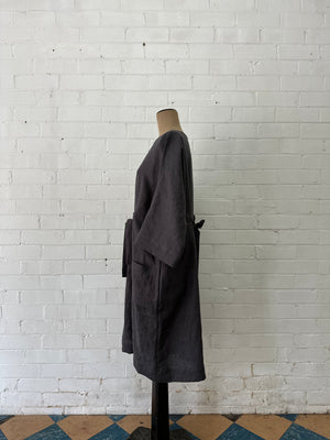 Emily - Sash Dress - Charcoal Linen