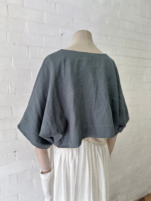 Leia Top - Cropped in Blue/Green Grey Linen