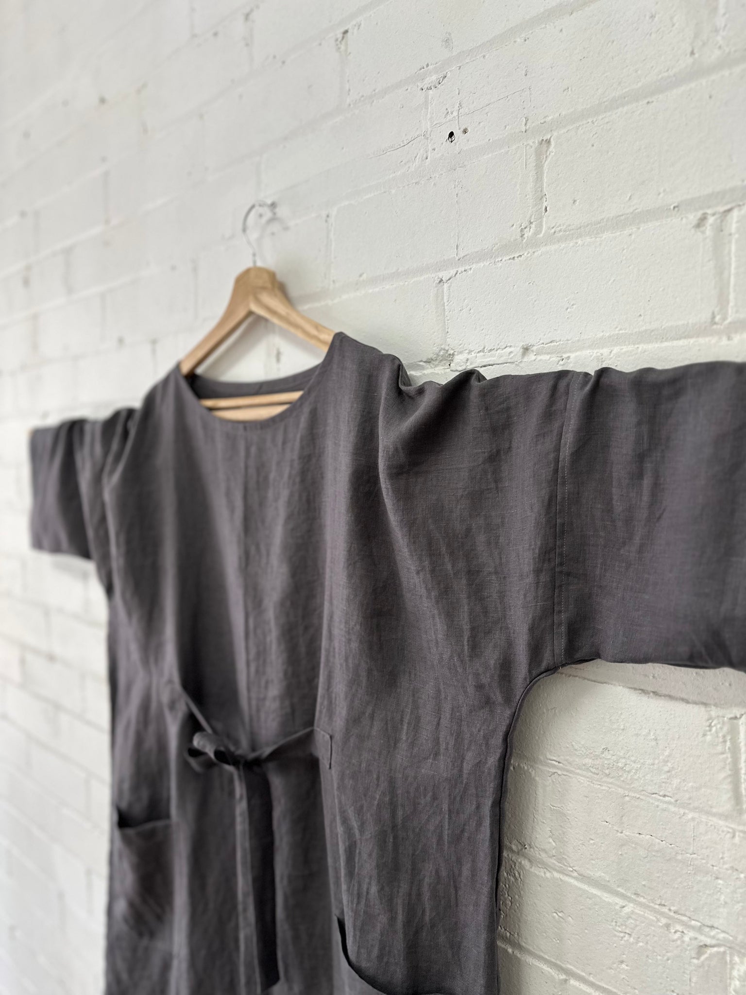 Emily - Sash Dress - Charcoal Linen