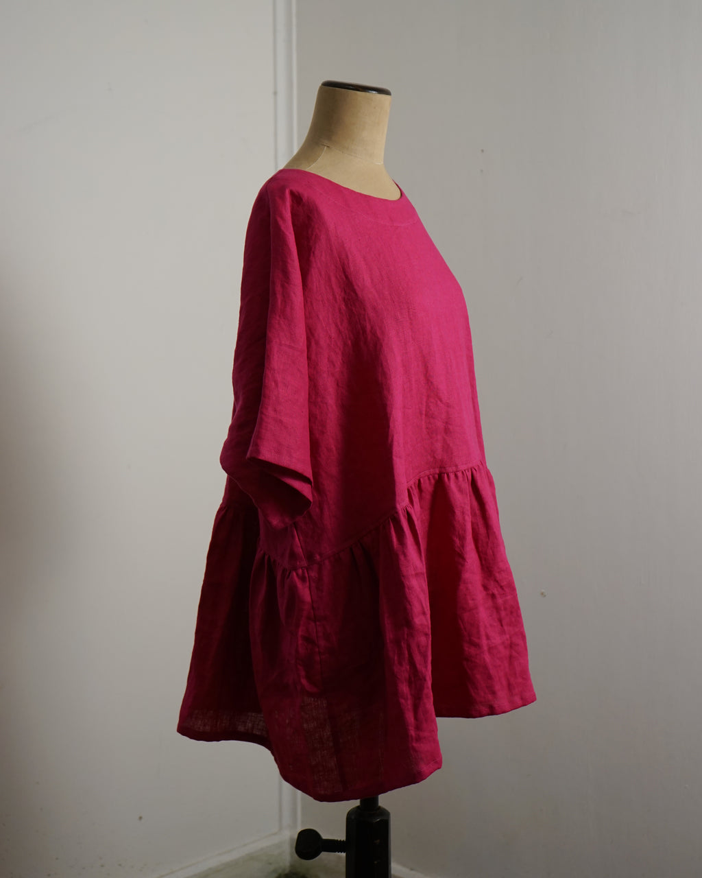 Deep Pink Linen - Peplum Dress / Top