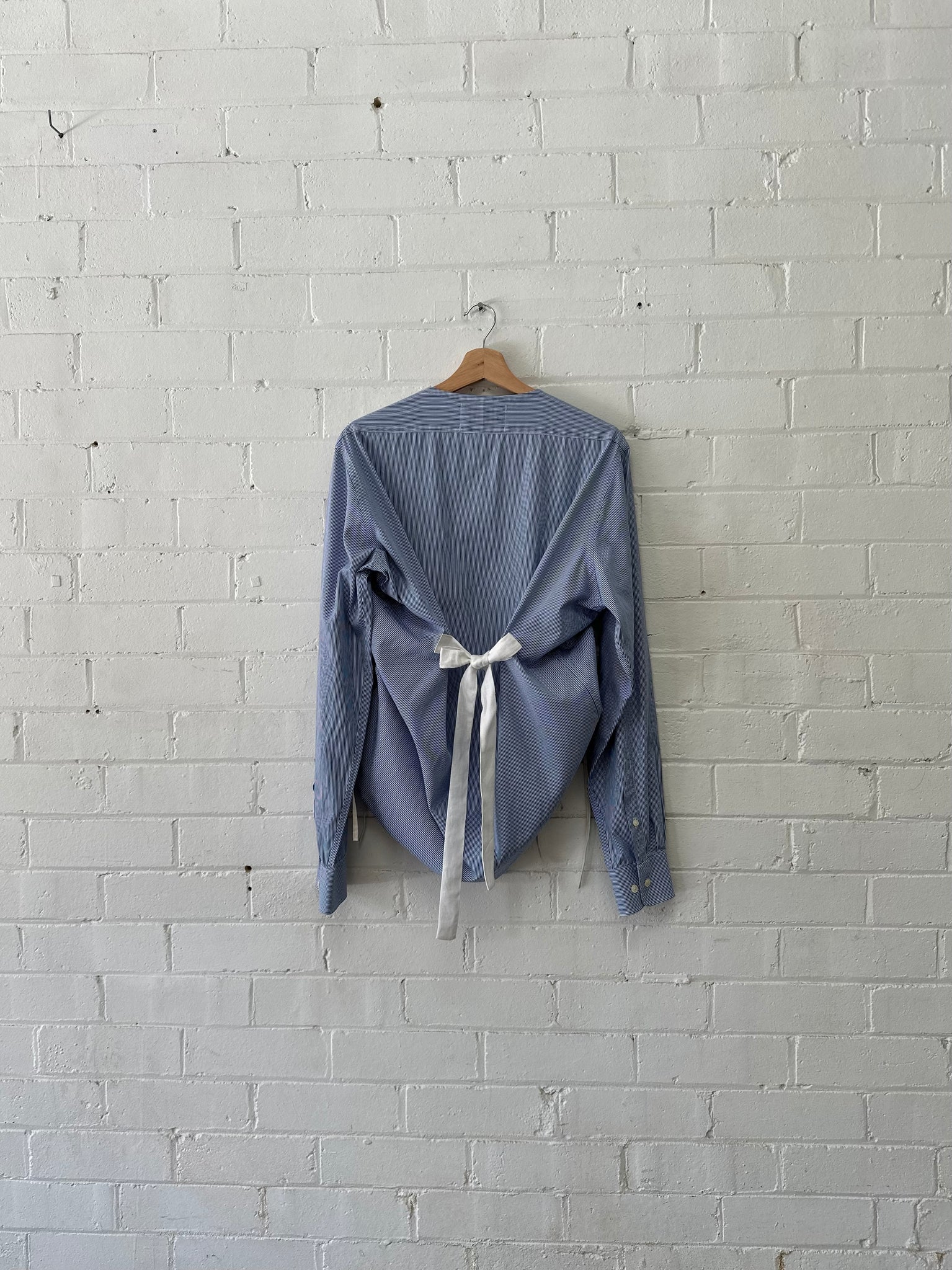 Blue Pinstripe Gather Top - Sloe Upcycle