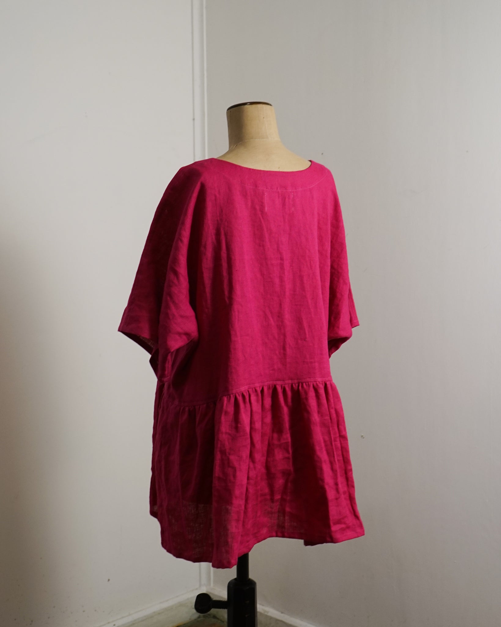 Deep Pink Linen - Peplum Dress / Top