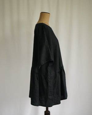 Black Linen - Peplum Dress / Top