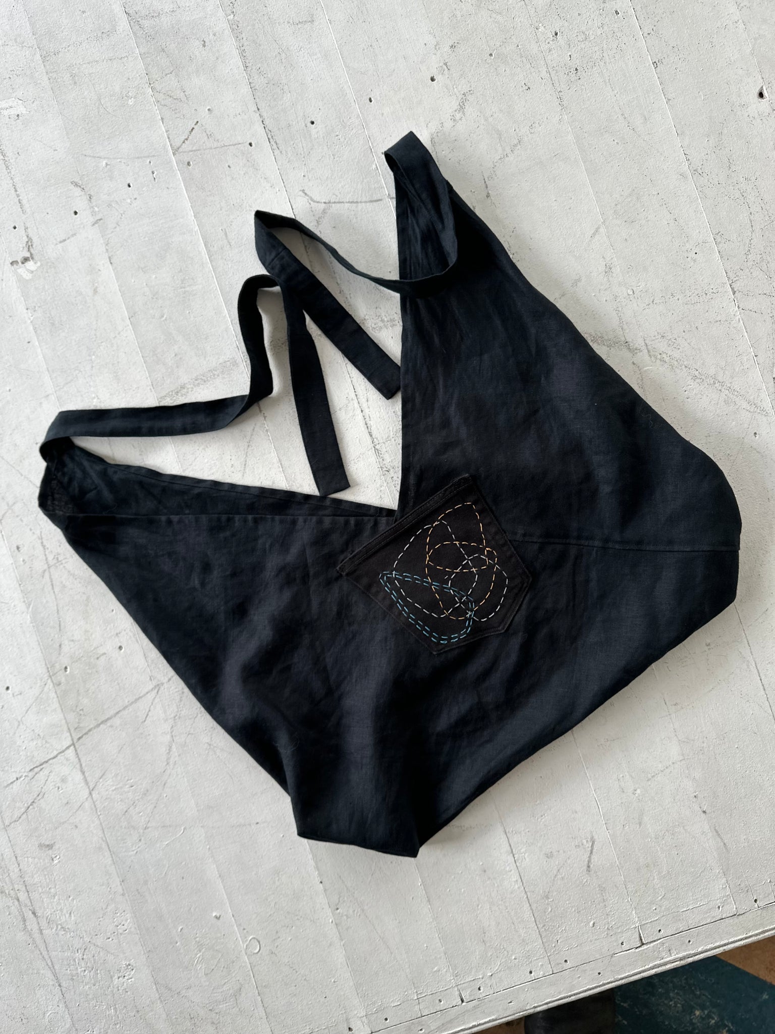 Sashiko Pocket Linen Bento Bag